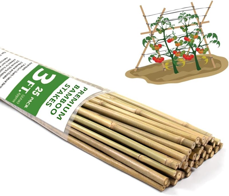 BOVITRO Bamboo Stakes,3FT Natural Bamboo Garden Stakes, 25Pcs Plant Stakes,Bamboo Sticks for Tomato,Beans,Vegetable and Climbing Plants - Image 1